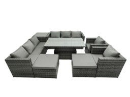 Rackhams Rattan Dining Table Sofa Set with Side Table 2 Armchair 2 Stools Outdoor 10 Seat Garden Furniture Set Dark Grey Mixed - thumbnail 2