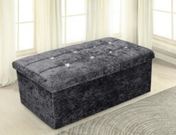 Rackhams Crushed Velvet  Storage Ottoman - 76cm x 38cm Foldable - Green - thumbnail 3