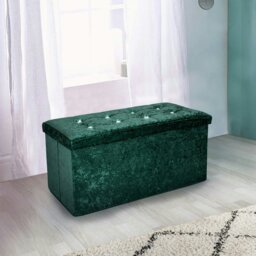 Rackhams Crushed Velvet  Storage Ottoman - 76cm x 38cm Foldable - Green - thumbnail 1
