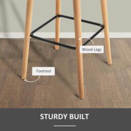 Rackhams Set of 2 Bar Stools Modern Upholstered Seat Bar Chairs w/ Metal Frame, Solid Wood Legs Living Room Dining Room Fabric Furniture - Beige - thumbnail 6