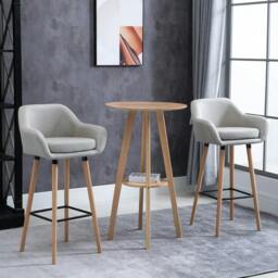 Rackhams Set of 2 Bar Stools Modern Upholstered Seat Bar Chairs w/ Metal Frame, Solid Wood Legs Living Room Dining Room Fabric Furniture - Beige - thumbnail 2