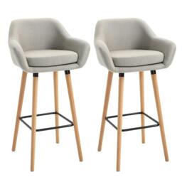 Rackhams Set of 2 Bar Stools Modern Upholstered Seat Bar Chairs w/ Metal Frame, Solid Wood Legs Living Room Dining Room Fabric Furniture - Beige - thumbnail 1