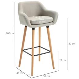 Rackhams Set of 2 Bar Stools Modern Upholstered Seat Bar Chairs w/ Metal Frame, Solid Wood Legs Living Room Dining Room Fabric Furniture - Beige - thumbnail 3