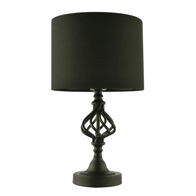Rackhams Classic Twist Metal Table Lamp in Matte Black with Black Drum Shade - image 1