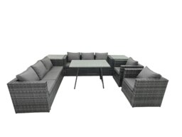 Rackhams Rattan Dining Table Sofa Set with Armchair 2 Side Tables Outdoor 8 Seat Garden Furniture Set Dark Grey Mixed - thumbnail 2