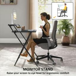 Rackhams 81.5 cm Folding Computer Desk for Small Spaces Bedroom, Black - thumbnail 5