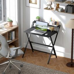 Rackhams 81.5 cm Folding Computer Desk for Small Spaces Bedroom, Black - thumbnail 1