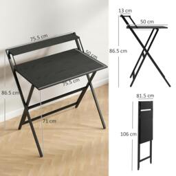 Rackhams 81.5 cm Folding Computer Desk for Small Spaces Bedroom, Black - thumbnail 3