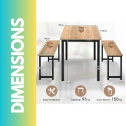 Rackhams Kitchen Dining Table and Bench Set Natural Brown - thumbnail 6