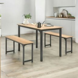 Rackhams Kitchen Dining Table and Bench Set Natural Brown - thumbnail 4