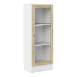 Rackhams Basic Low Narrow Display Cabinet in White (2 Shelves) with Glass Oak Door - Matt - Oak & White  - W 40.6 X  H 107.2 X  D 26.7cm - thumbnail 2