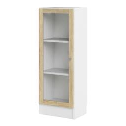 Rackhams Basic Low Narrow Display Cabinet in White (2 Shelves) with Glass Oak Door - Matt - Oak & White  - W 40.6 X  H 107.2 X  D 26.7cm - thumbnail 3
