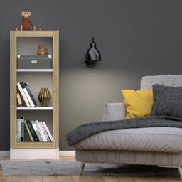 Rackhams Basic Low Narrow Display Cabinet in White (2 Shelves) with Glass Oak Door - Matt - Oak & White  - W 40.6 X  H 107.2 X  D 26.7cm - thumbnail 4
