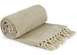 Rackhams Herringbone Throw Cotton - Natural - 127x152cm