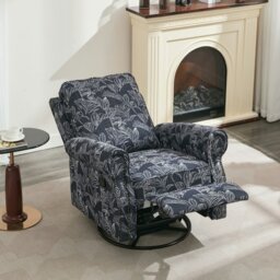 Rackhams Recliner Armchair, 360° Swivel Single Sofa with Adjustable Backrest and Footrest - Navy - thumbnail 1