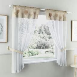 "Rackhams Sweetheart Embroidered Heart Kitchen Window Set Curtain Pair With Matching Tie Backs - Natural - 55"" (140cm) Width x 42"" (107cm) Drop" - thumbnail 1