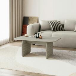 Rackhams Modern Coffee Table Radius Edges with Flat Panel Legs Japandi Style Particleboard Living Room 100cm - Natural Oak-Sandstone - thumbnail 2