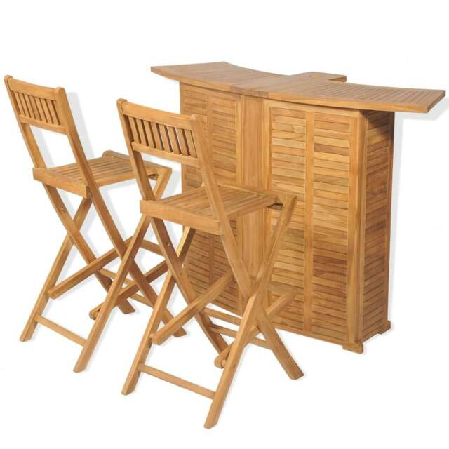 Rackhams 3 Piece Bistro Set with Folding Chairs Solid Teak Wood
