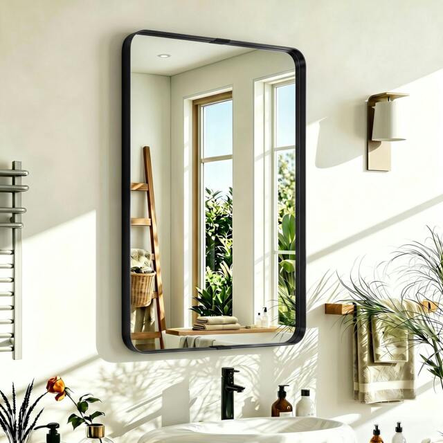 Rackhams Wall Mirror with Elevated Aluminium Alloy Frame, 60 x 90 cm - Black - image 1