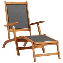 Rackhams Outdoor Deck Chair Solid Acacia Wood and Textilene - Acacia wood with natural oil finish + textilene fabric