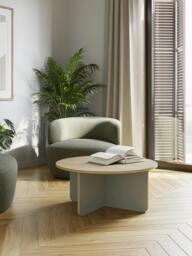 Rackhams Hillary Modern Round Soft Coffee Table 80cm Circle Centre Table Curved Design Legs for Living Room,Office - Oak-Sandstone - thumbnail 2