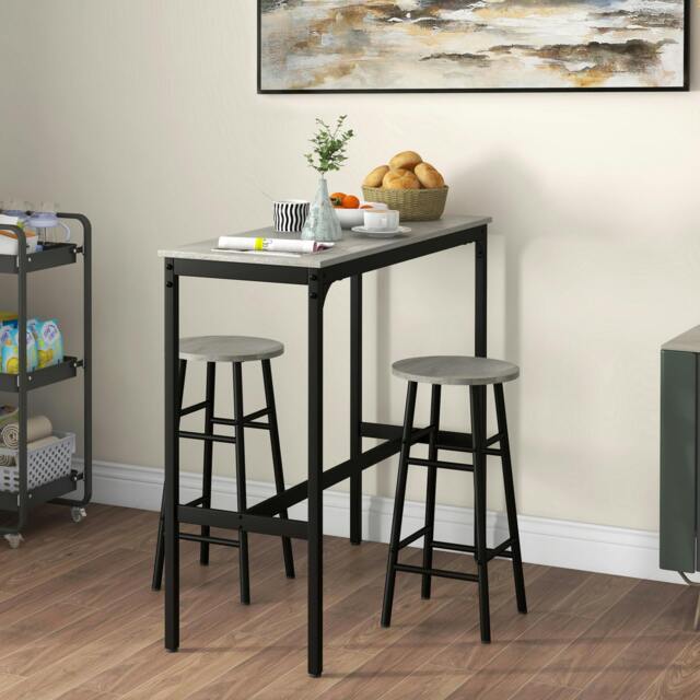 Rackhams 3 Piece Bar Set, Industrial Kitchen and Chair Set Grey - Grey - image 1