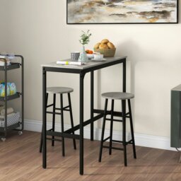 Rackhams 3 Piece Bar Set, Industrial Kitchen and Chair Set Grey - Grey - thumbnail 2