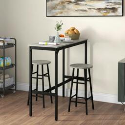 Rackhams 3 Piece Bar Set, Industrial Kitchen and Chair Set Grey - Grey