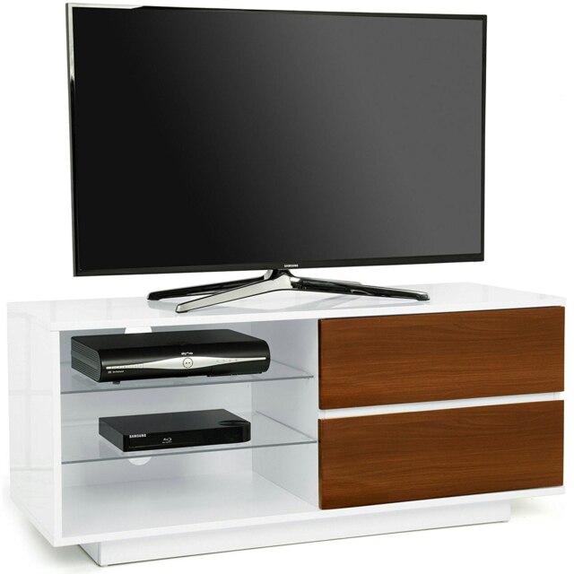 "Rackhams Gallus High Gloss White with 2-Walnut Drawers and 3-Shelf 32""-55"" LED/OLED/LCD Cabinet TV Cabinet" - image 1