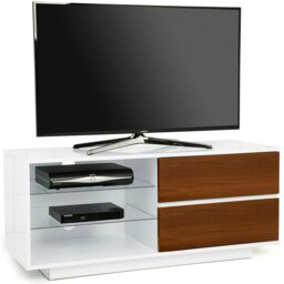 "Rackhams Gallus High Gloss White with 2-Walnut Drawers and 3-Shelf 32""-55"" LED/OLED/LCD Cabinet TV Cabinet" - thumbnail 1