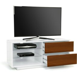 "Rackhams Gallus High Gloss White with 2-Walnut Drawers and 3-Shelf 32""-55"" LED/OLED/LCD Cabinet TV Cabinet" - thumbnail 6