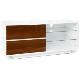 "Rackhams Gallus High Gloss White with 2-Walnut Drawers and 3-Shelf 32""-55"" LED/OLED/LCD Cabinet TV Cabinet" - thumbnail 2
