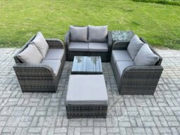 Rackhams Outdoor Garden Furniture Sets 7 Seater Wicker Rattan Furniture Sofa Sets with Square Coffee Table Love seat Sofa Big Footstool Side Table - thumbnail 1