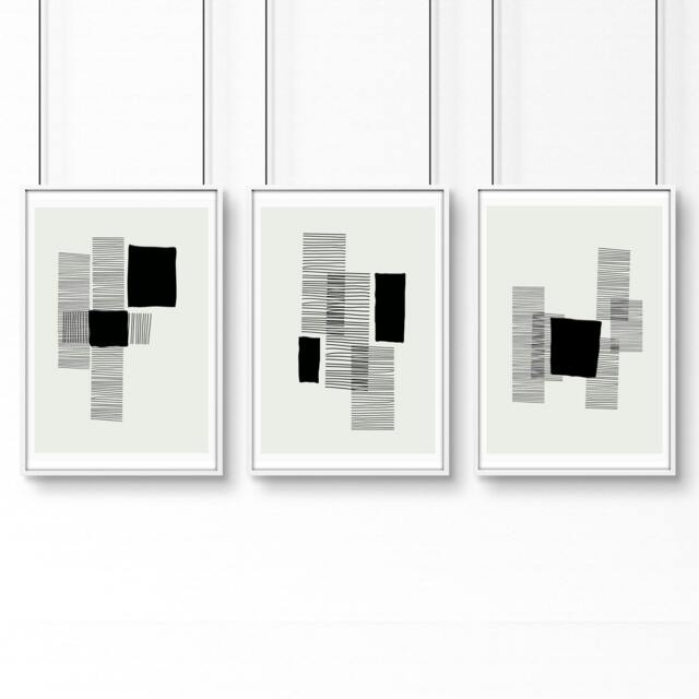 Rackhams Abstract Art Painting - Set of 3 Abstract Wall art Prints - A2 16.54 x 23.39 in / 42 x 59.4 cm - Matte Museum Quality Art Paper 290 gsm - White Frame - image 1