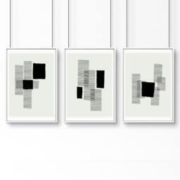 Rackhams Abstract Art Painting - Set of 3 Abstract Wall art Prints - A2 16.54 x 23.39 in / 42 x 59.4 cm - Matte Museum Quality Art Paper 290 gsm - White Frame - thumbnail 1