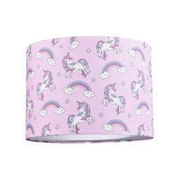 Rackhams Beautiful Modern Soft Lilac Cotton Lampshade with Unicorns Clouds and Rainbows