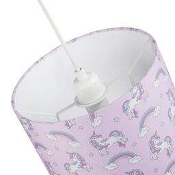 Rackhams Beautiful Modern Soft Lilac Cotton Lampshade with Unicorns Clouds and Rainbows - thumbnail 4