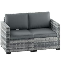 Rackhams 2 Seater Rattan Garden Sofa with Deep Seat, Wide Arms, Mixed Grey - 1 - PE Rattan, Steel - 128 x 68 x 71 cm - thumbnail 2