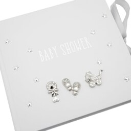 Rackhams Baby Shower Photo Album with Silver Plated Rattle Pram and Booties - thumbnail 3