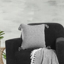 Rackhams Shabby Chic Vintage Look Tassel Edge Cushion - 43cm x 43cm - Beige - thumbnail 4