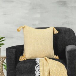 Rackhams Shabby Chic Vintage Look Tassel Edge Cushion - 43cm x 43cm - Beige - thumbnail 3