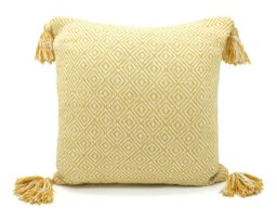 Rackhams Shabby Chic Vintage Look Tassel Edge Cushion - 43cm x 43cm - Beige - thumbnail 2