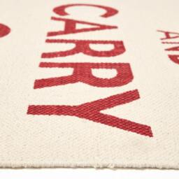 Rackhams Keep Calm And Carry On Handwoven 100% Cotton Rug - 60 x 100 cm - Red & white - thumbnail 4