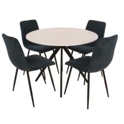 Rackhams Aspen Dining Set - White Round Table & 4 Upholstered Straight Stitch Dining Chairs - Grey - thumbnail 3