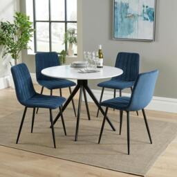 Rackhams Aspen Dining Set - White Round Table & 4 Upholstered Straight Stitch Dining Chairs - Grey - thumbnail 2