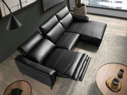 Rackhams Relax corner sofa in black leather 6205/6206 - Right - thumbnail 6