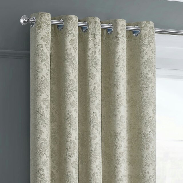 Rackhams Damask Thermal Dimout Ready Made Eyelet Curtains - 117cm x 137cm - Cream - image 1