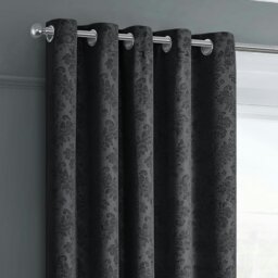 Rackhams Damask Thermal Dimout Ready Made Eyelet Curtains - 117cm x 137cm - Cream - thumbnail 2