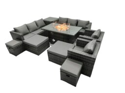 Rackhams 12 Seater Rattan Garden Furniture Set with Fire Pit Dining Table, 2 Sofas, 2 Chairs, Side Table & 4 Footstools - thumbnail 3