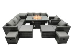 Rackhams 12 Seater Rattan Garden Furniture Set with Fire Pit Dining Table, 2 Sofas, 2 Chairs, Side Table & 4 Footstools - thumbnail 2
